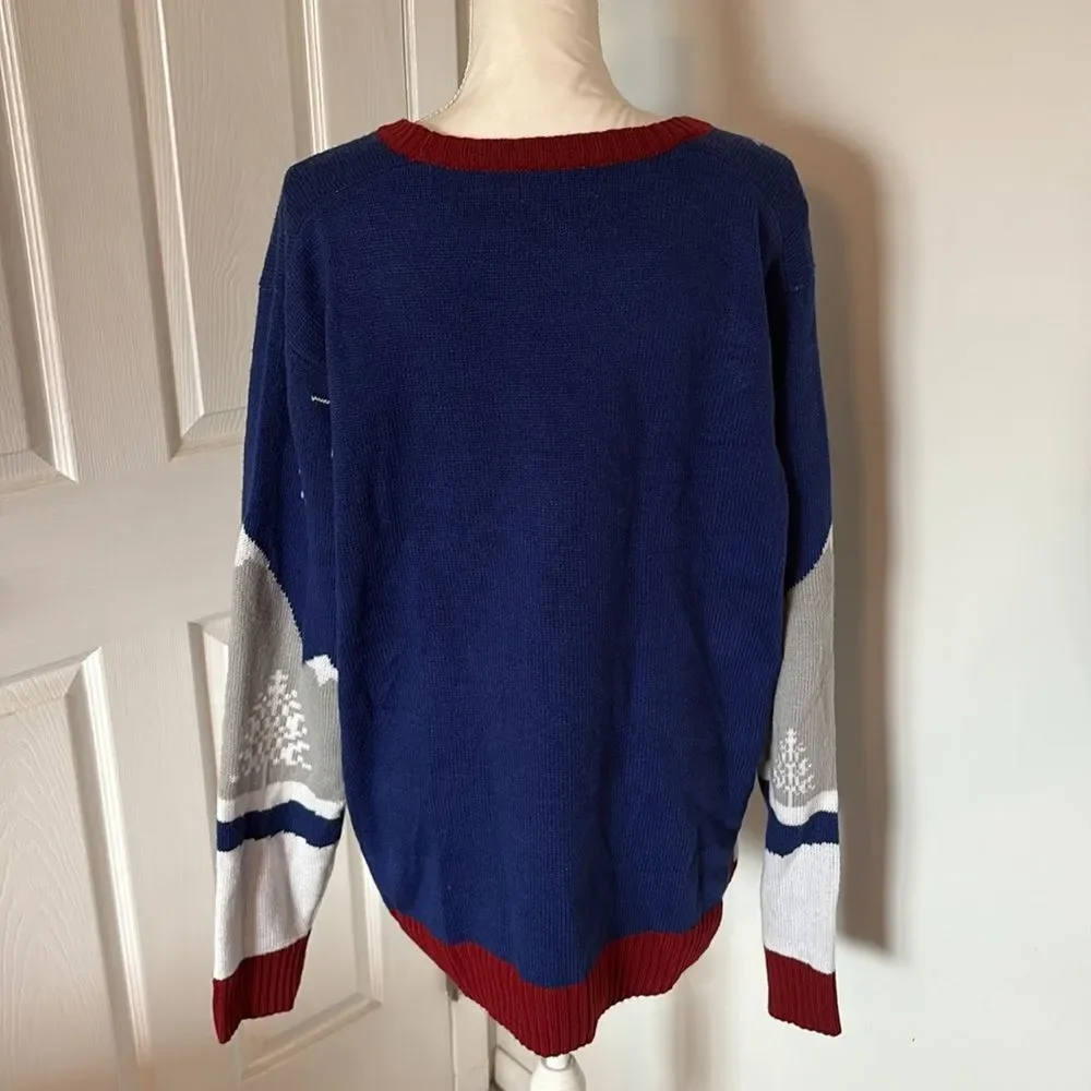 Oversized Ugly Christmas Sweater Reindeer Graphic XL Cozy Holiday Knit